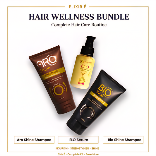 Elixir Cosmetics Anti Hair Fall Bundle | Complete Hair Growth Routine with Aro Shine Shampoo, ELO Serum, and Bio Shine Shampoo