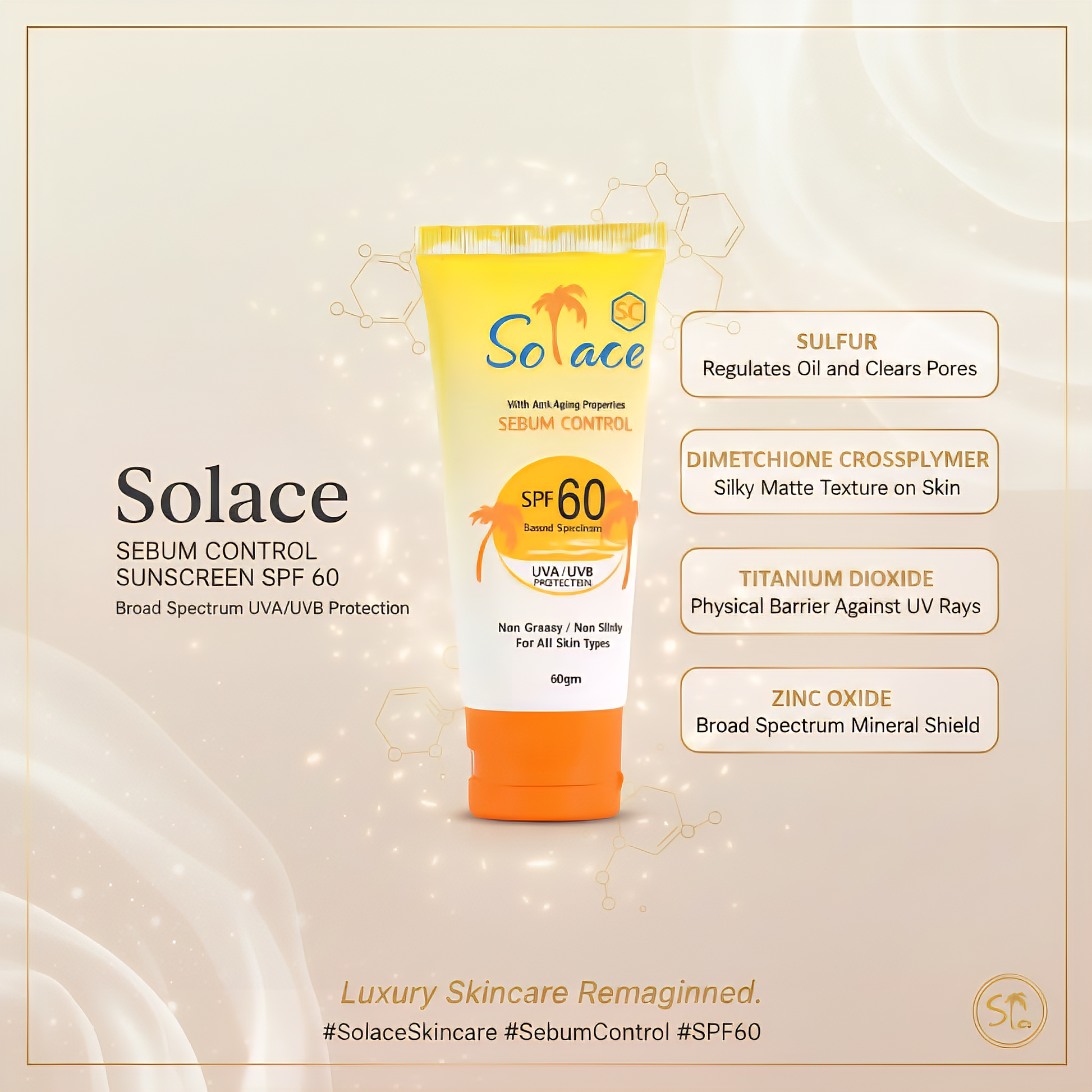 Solace SPF 60 Sebum Control Matte Sunscreen for Oily Skin No White Cast