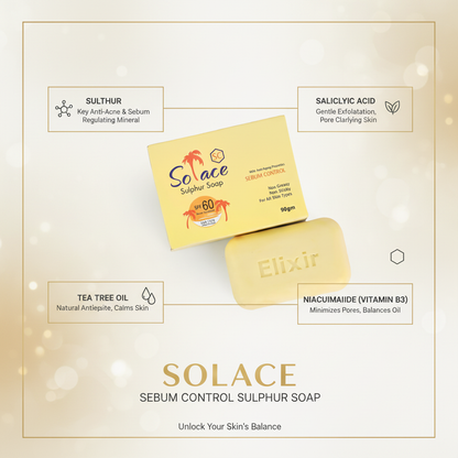 Solace Sulphur Medicated Soap | Acne & Sebum Control Cleansing Bar
