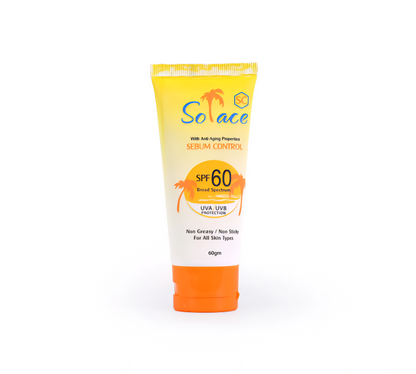 Solace Sebum Control Sunscreen SPF 60 | Oil Control Sunblock | Broad Spectrum UVA & UVB Protection | 60gm